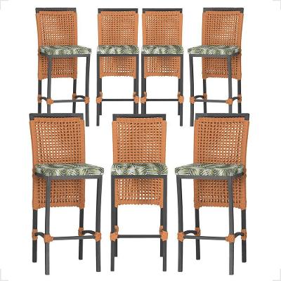 7 Banqueta Em Alumínio Roma Preta Corda Náutica Tecido 5 Terra Cota