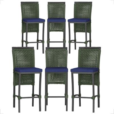 6 Banqueta Em Alumínio Roma Preta Corda Náutica Tecido 10 Verde