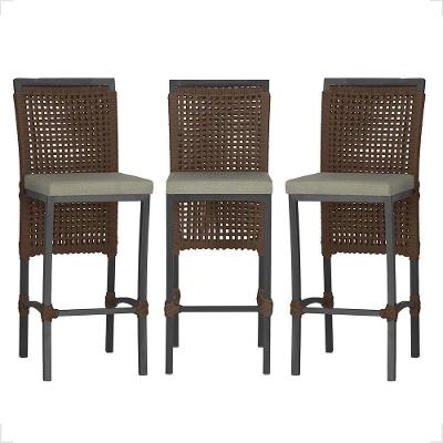 3 Banqueta Em Alumínio Roma Preta Corda Náutica Tecido 8 Marrom