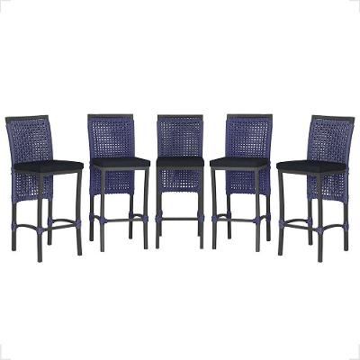 5 Banqueta Em Alumínio Roma Preta Corda Náutica Tecido 12 Azul