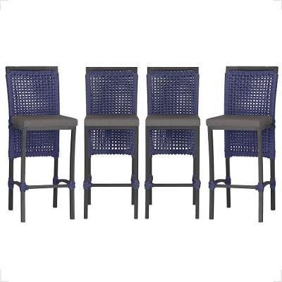 4 Banqueta Em Alumínio Roma Preta Corda Náutica Tecido 11 Azul