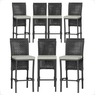 7 Banqueta Em Alumínio Roma Preta Corda Náutica Tecido 3 Preto