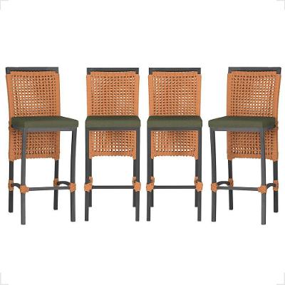 4 Banqueta Em Alumínio Roma Preta Corda Náutica Tecido 13 Terra Cota