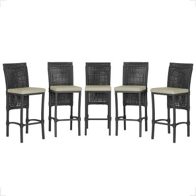 5 Banqueta Em Alumínio Roma Preta Corda Náutica Tecido 7 Preto