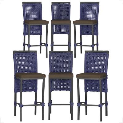 6 Banqueta Em Alumínio Roma Preta Corda Náutica Tecido 9 Azul