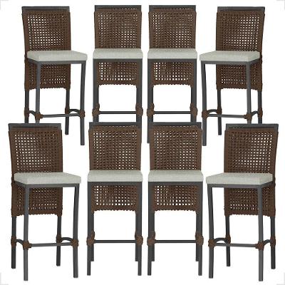 8 Banqueta Em Alumínio Roma Preta Corda Náutica Tecido 3 Marrom