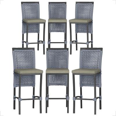 6 Banqueta Em Alumínio Roma Preta Corda Náutica Tecido 8 Prata