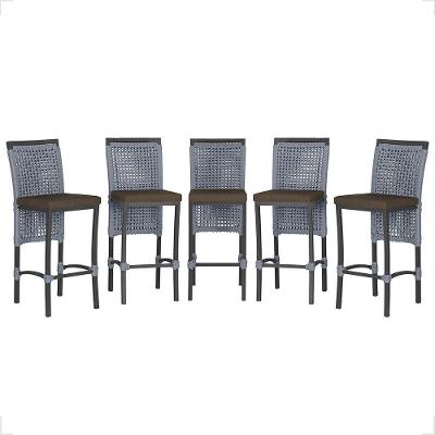 5 Banqueta Em Alumínio Roma Preta Corda Náutica Tecido 9 Prata