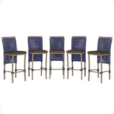 5 Banqueta Em Alumínio Roma Fendi Corda Náutica Tecido 9 Azul