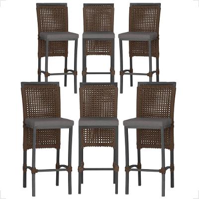 6 Banqueta Em Alumínio Roma Preta Corda Náutica Tecido 11 Marrom