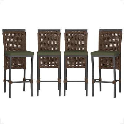 4 Banqueta Em Alumínio Roma Preta Corda Náutica Tecido 13 Marrom