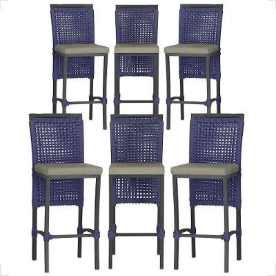 6 Banqueta Em Alumínio Roma Preta Corda Náutica Tecido 8 Azul