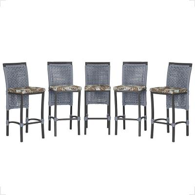 5 Banqueta Em Alumínio Roma Preta Corda Náutica Tecido 6 Prata