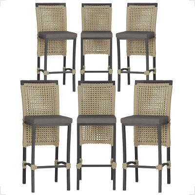 6 Banqueta Em Alumínio Roma Preta Corda Náutica Tecido 11 Rami