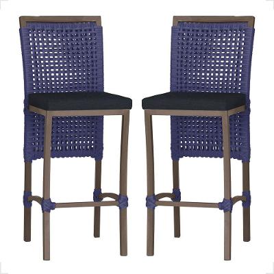 2 Banqueta Em Alumínio Roma Marrom Corda Náutica Tecido 12 Azul