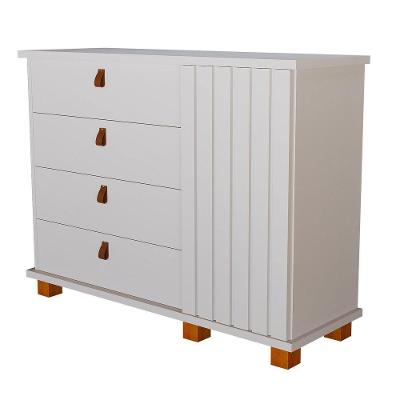 Cômoda Alta 4 Gavetas 1 Porta Ripada Thamirez Branco