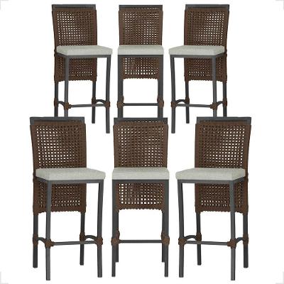 6 Banqueta Em Alumínio Roma Preta Corda Náutica Tecido 3 Marrom