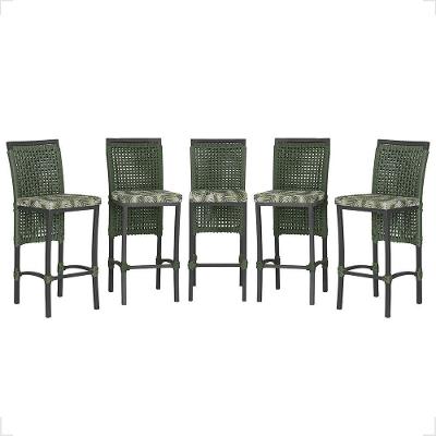 5 Banqueta Em Alumínio Roma Preta Corda Náutica Tecido 5 Verde