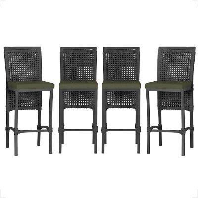 4 Banqueta Em Alumínio Roma Preta Corda Náutica Tecido 13 Preto