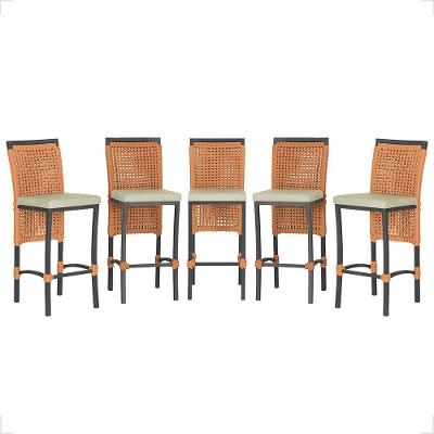 5 Banqueta Em Alumínio Roma Preta Corda Náutica Tecido 7 Terra Cota