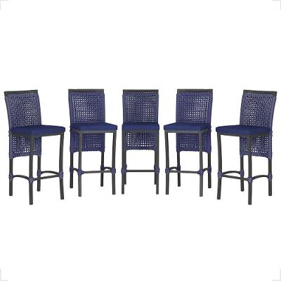 5 Banqueta Em Alumínio Roma Preta Corda Náutica Tecido 10 Azul