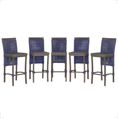 5 Banqueta Em Alumínio Roma Marrom Corda Náutica Tecido 11 Azul