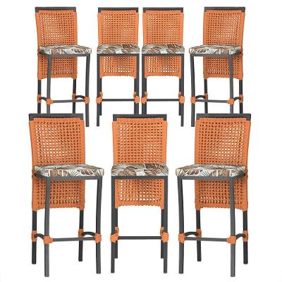 7 Banquetas Em Alumínio Roma Preta Corda Náutica Tecido 6 Terra Cota