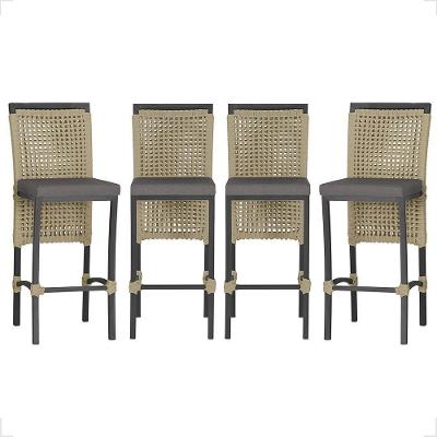 4 Banqueta Em Alumínio Roma Preta Corda Náutica Tecido 11 Rami