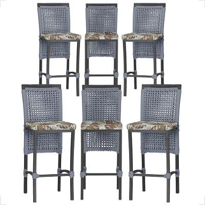 6 Banqueta Em Alumínio Roma Preta Corda Náutica Tecido 6 Prata