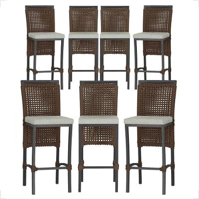 7 Banqueta Em Alumínio Roma Preta Corda Náutica Tecido 3 Marrom