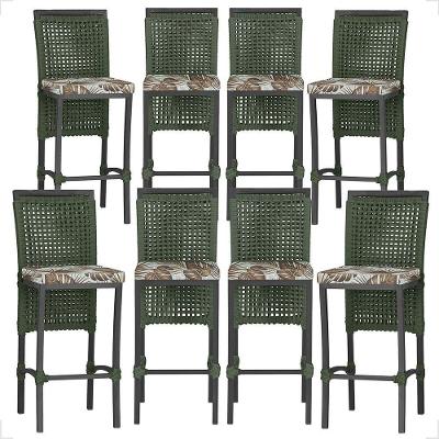 8 Banquetas Em Alumínio Roma Preta Corda Náutica Tecido 6 Verde