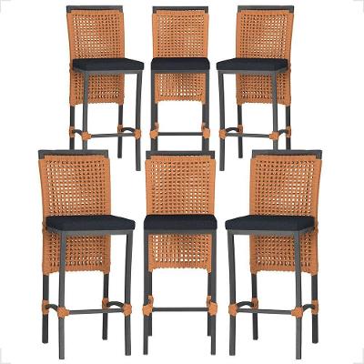 6 Banqueta Em Alumínio Roma Preta Corda Náutica Tecido 12 Terra Cota