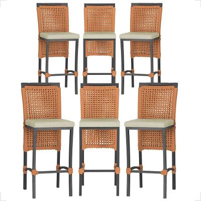 6 Banqueta Em Alumínio Roma Preta Corda Náutica Tecido 7 Terra Cota