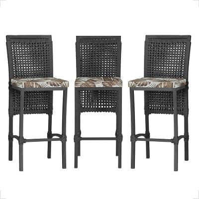 3 Banqueta Em Alumínio Roma Preta Corda Náutica Tecido 6 Preto