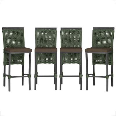 4 Banqueta Em Alumínio Roma Preta Corda Náutica Tecido 9 Verde