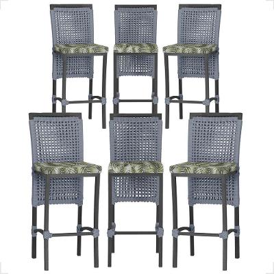 6 Banqueta Em Alumínio Roma Preta Corda Náutica Tecido 5 Prata