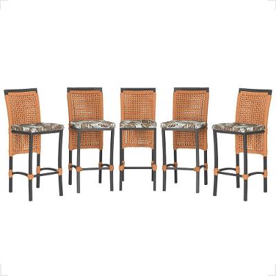 5 Banqueta Em Alumínio Roma Preta Corda Náutica Tecido 6 Terra Cota