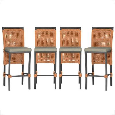 4 Banqueta Em Alumínio Roma Preta Corda Náutica Tecido 8 Terra Cota