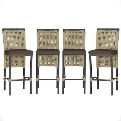 4 Banqueta Em Alumínio Roma Preta Corda Náutica Tecido 9 Rami