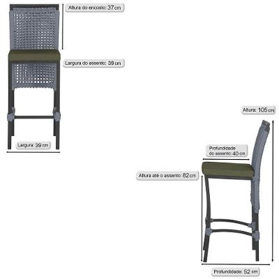 6 Banqueta Em Alumínio Roma Preta Corda Náutica Tecido 13 Prata