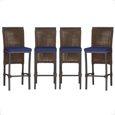 4 Banqueta Em Alumínio Roma Preta Corda Náutica Tecido 10 Marrom