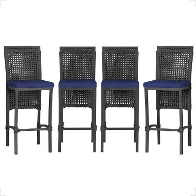 4 Banqueta Em Alumínio Roma Preta Corda Náutica Tecido 10 Preto