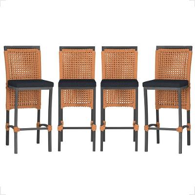 4 Banqueta Em Alumínio Roma Preta Corda Náutica Tecido 12 Terra Cota