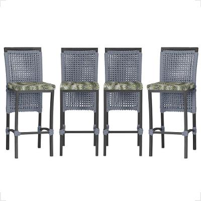 4 Banqueta Em Alumínio Roma Preta Corda Náutica Tecido 5 Prata