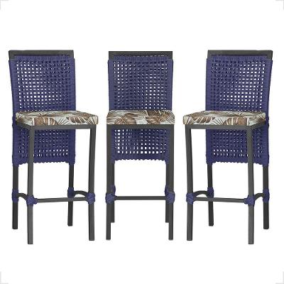 3 Banqueta Em Alumínio Roma Preta Corda Náutica Tecido 6 Azul