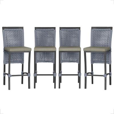 4 Banqueta Em Alumínio Roma Preta Corda Náutica Tecido 8 Prata