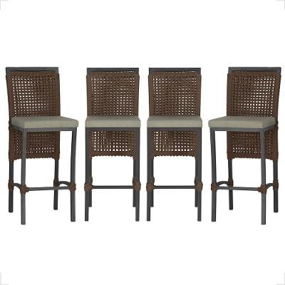 4 Banqueta Em Alumínio Roma Preta Corda Náutica Tecido 8 Marrom