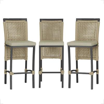 3 Banqueta Em Alumínio Roma Preta Corda Náutica Tecido 7 Rami