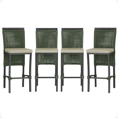 4 Banqueta Em Alumínio Roma Preta Corda Náutica Tecido 7 Verde