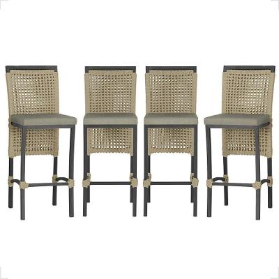 4 Banqueta Em Alumínio Roma Preta Corda Náutica Tecido 8 Rami